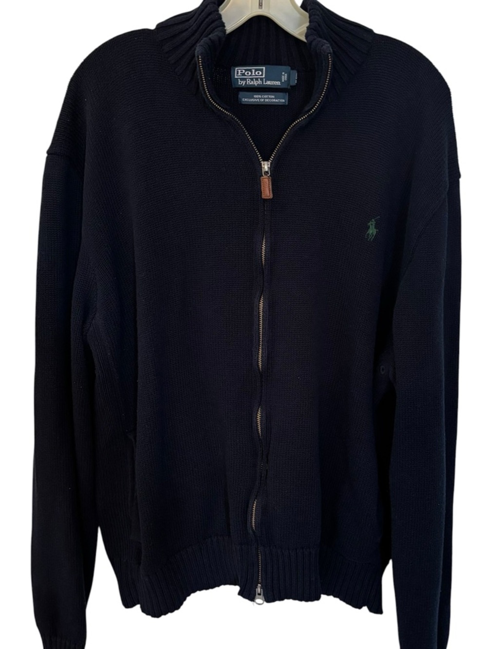 Ralph Lauren Navy Full-Zip Men's Sweater with Green Pony